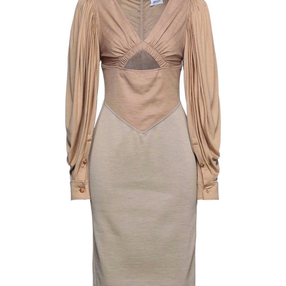 Burberry Beige Cutout Long-Sleeve Midi Dress